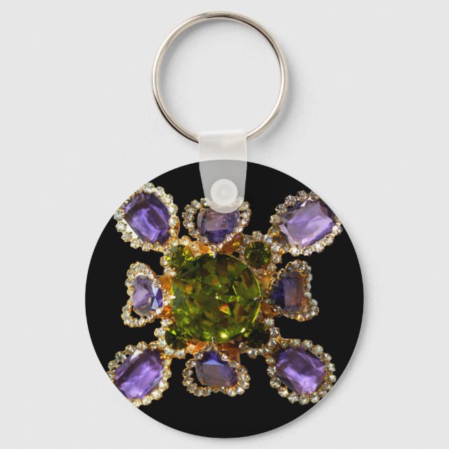 Amethyst, Diamonds, rhinestones, Emeralds Keychain (Front)