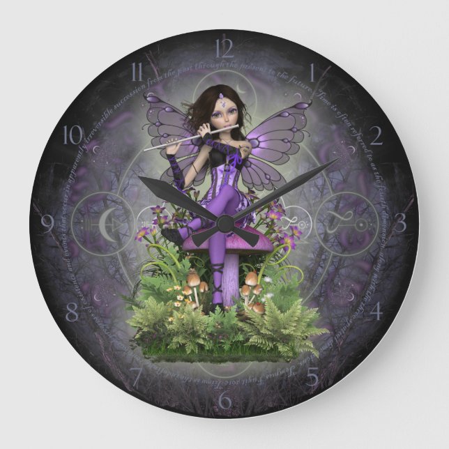 Amethyst Fairy ~ Magic Flute Large Clock (Front)