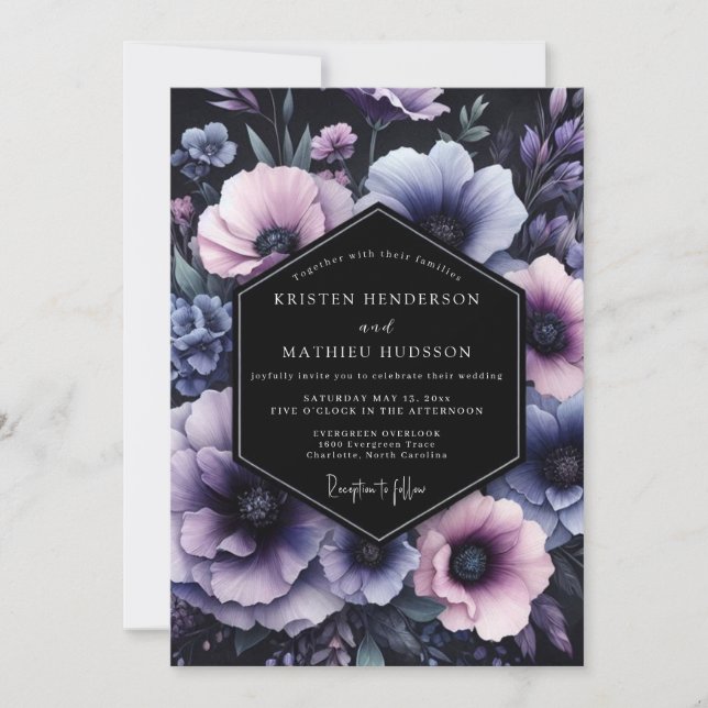 Amethyst Floral Nocturne Wedding Invitation (Front)