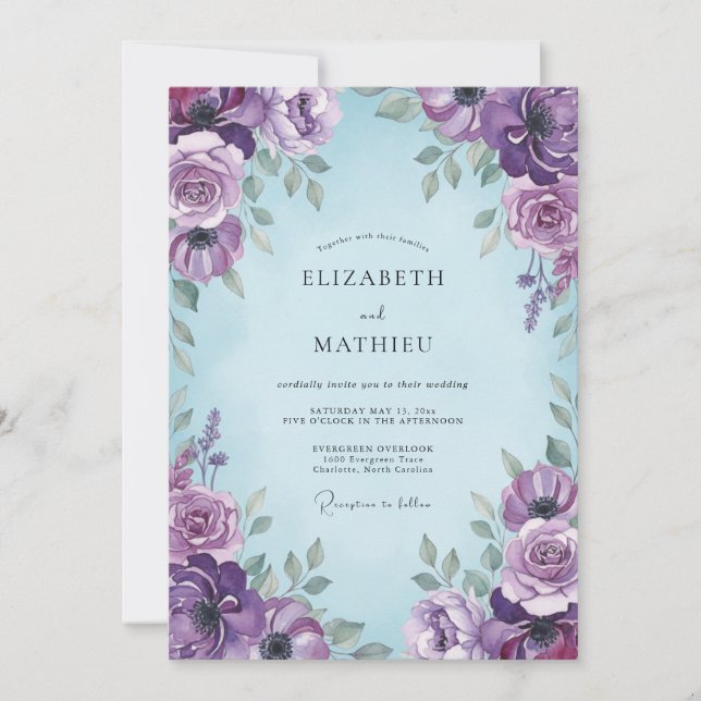 Amethyst Floral Romantic Wedding Invitation (Front)