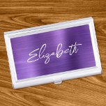 Amethyst Foil Modern Brush Script First Name Business Card Holder<br><div class="desc">A first name business card case holder for her. The script is a lovely, brush stroke modern handwritten script that is a perfect gift for her. The decorative brush stroke style may require you to re-centre your given name. You may also customize the font colour and calligraphy style. The background...</div>