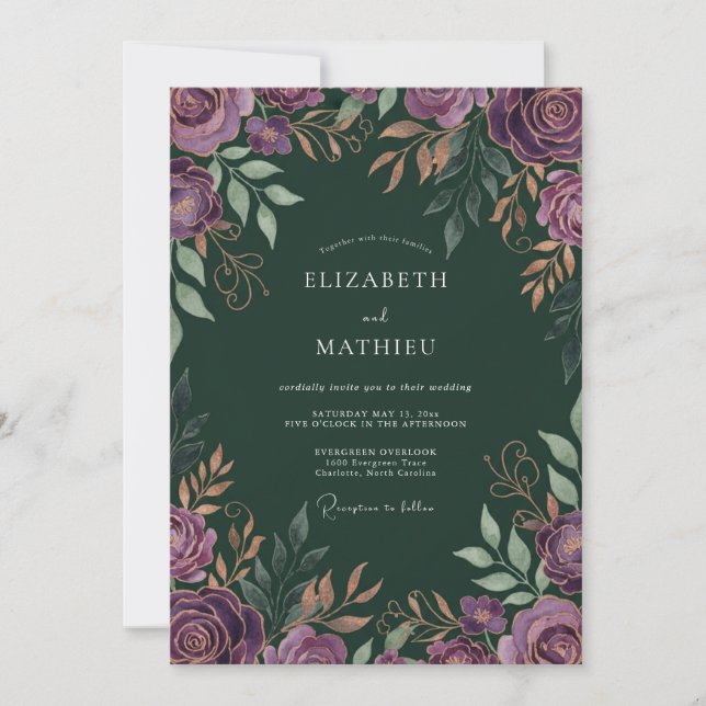 Amethyst Forest Leaf Wedding Invitation (Front)