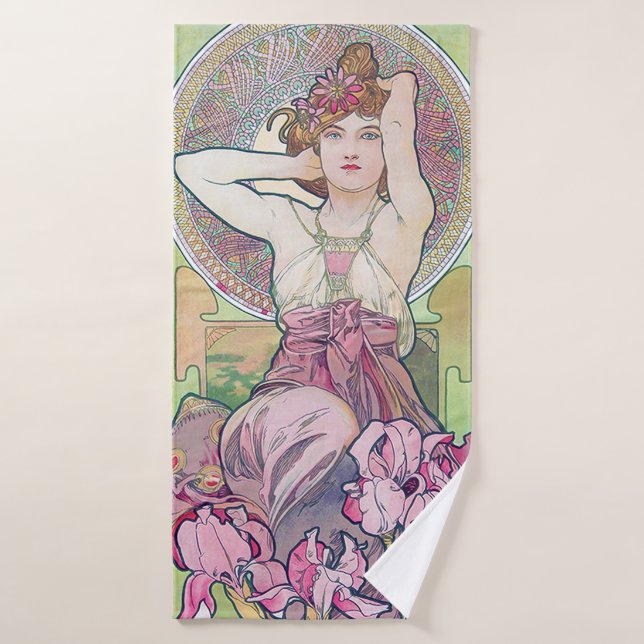 Amethyst (Four Jewels), Alphonse Mucha Bath Towel (Bath Towel)