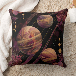 Amethyst Galaxy Planet Gold Celestial Throw Pillow