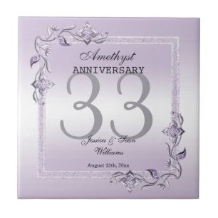 Amethyst Gem & Glitter 33rd Wedding Anniversary Tile