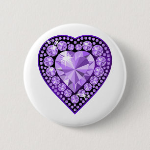 Amethyst Gem heart 2 Inch Round Button