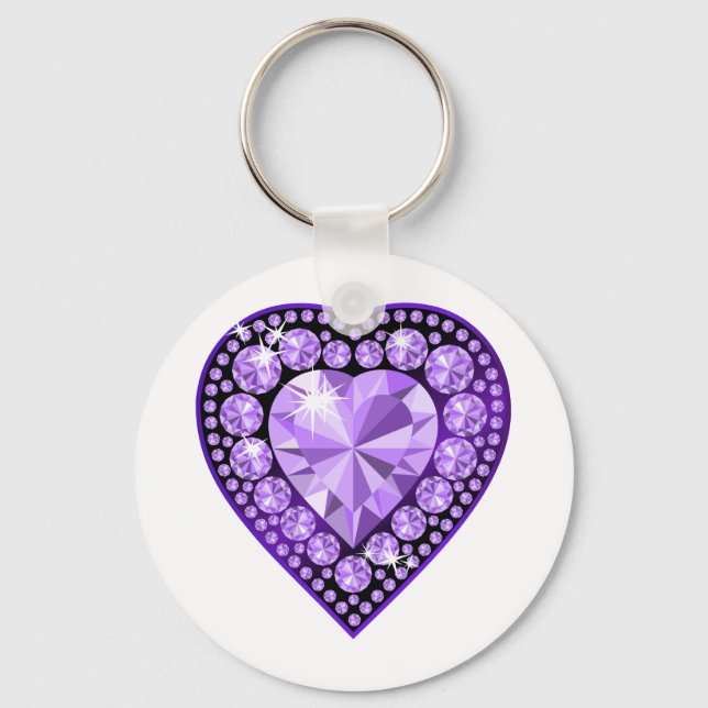 Amethyst Gem heart Keychain (Front)