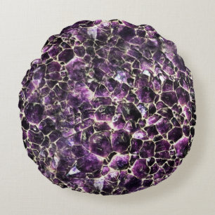 Amethyst Gemstone Crystal Print Round Pillow