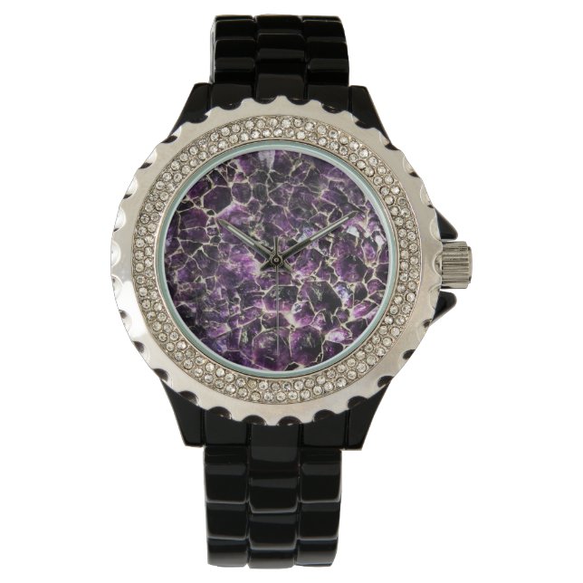 Amethyst Gemstone Crystal Print Watch (Front)