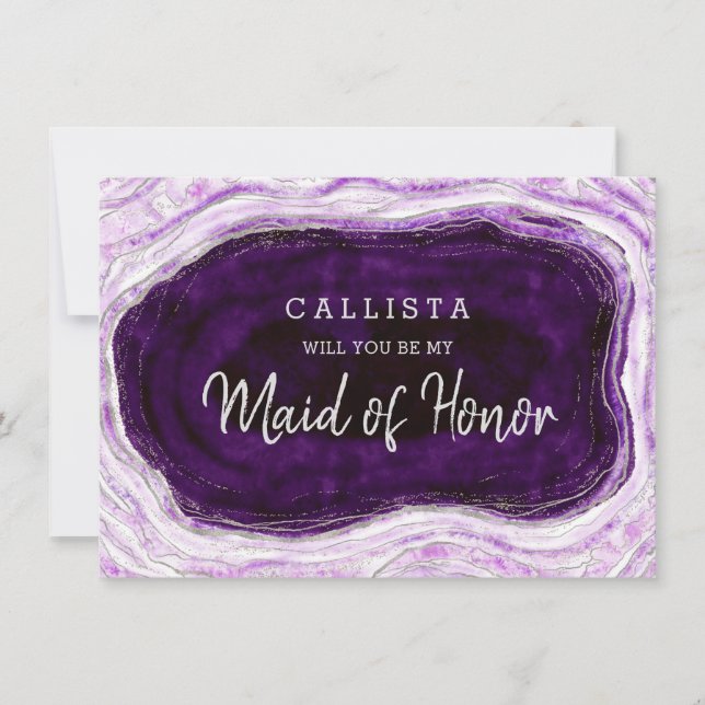 Amethyst Geode Be My Maid of Honour Proposal Card (Front)