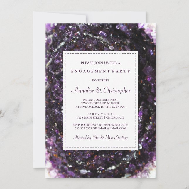 Amethyst Geode Purple Engagement Party Invitation (Front)