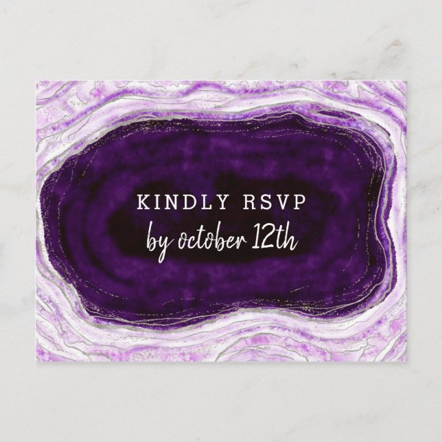 Amethyst Geode Slice Wedding Meal Choice RSVP Postcard (Front)