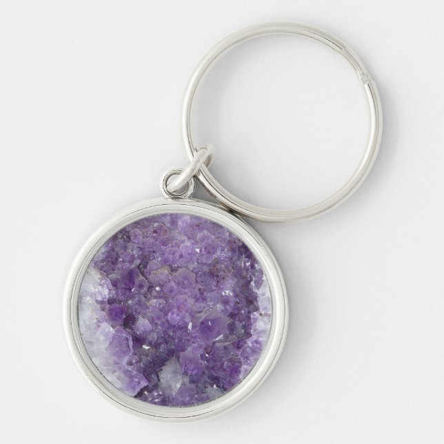 Amethyst Geode - Violet Crystal Gemstone Keychain (Front)