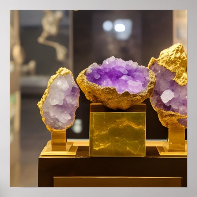 Amethyst Geodes Museum Display Digital Art Poster (Front)