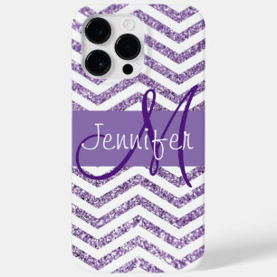 Amethyst Glitter Chevron Black and White Monogram Case-Mate iPhone 14 Pro Max Case