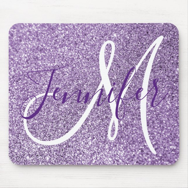 Amethyst Glitter Photo Personalized Monogram Mouse Pad (Front)