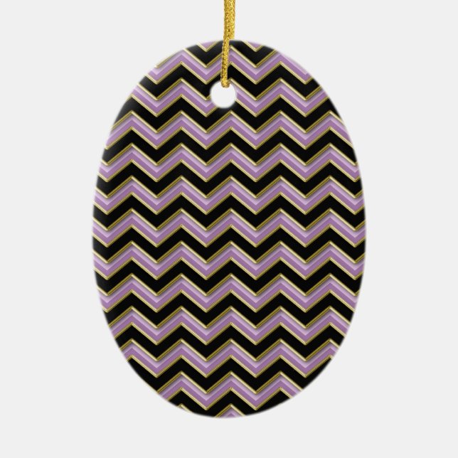Amethyst Gold Black Zigzag Pattern Ceramic Ornament (Front)