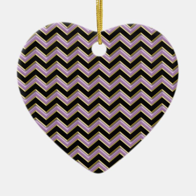 Amethyst Gold Black Zigzag Pattern Ceramic Ornament (Front)
