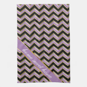 Amethyst Gold Black Zigzag Pattern Kitchen Towel