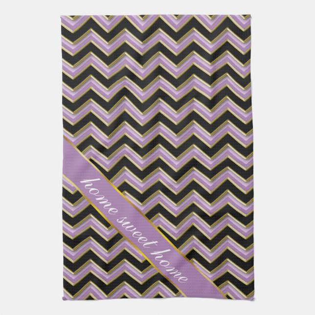 Amethyst Gold Black Zigzag Pattern Kitchen Towel (Vertical)
