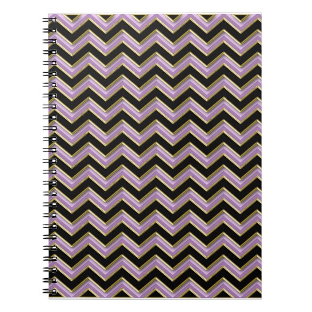 Amethyst Gold Black Zigzag Pattern Notebook (Front)