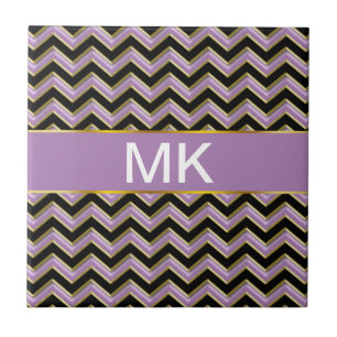 Amethyst Gold Black Zigzag Pattern Tile