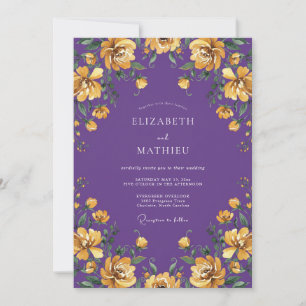 Amethyst Gold Ranunculus Eucalyptus Wedding Invitation