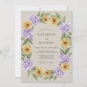Amethyst Gold Sunflower Eucalyptus Wedding Invitation