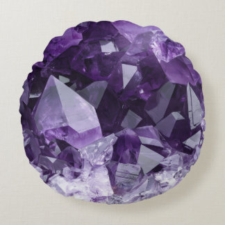 Amethyst Healing Crystal Cluster Round Pillow