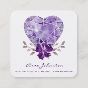 Amethyst Heart Floral Square Business Card