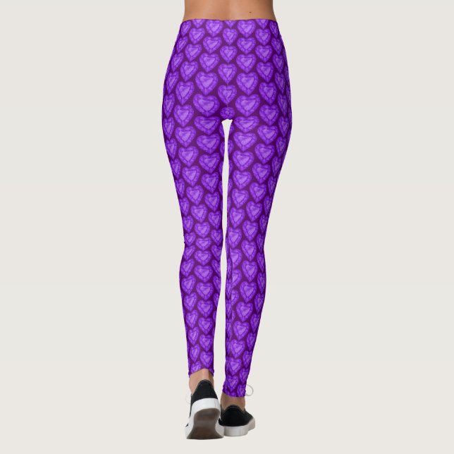 Amethyst heart watercolor art purple leggings (Back)