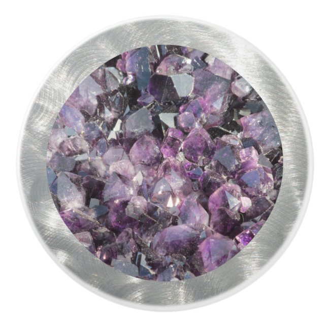 Amethyst in Brushed Metal Frame Ceramic Knob (Front)