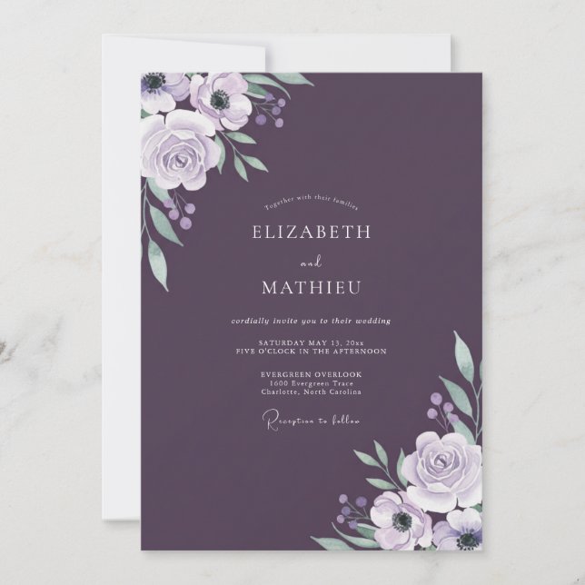 Amethyst Lavender Wildflower Wedding Invitation (Front)