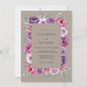 Amethyst Magenta Peony Wedding Invitation