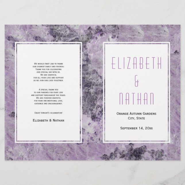 Amethyst marbre violet programme de mariage modern (Devant)
