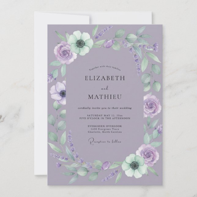 Amethyst Mint Blossom Wedding Invitation (Front)