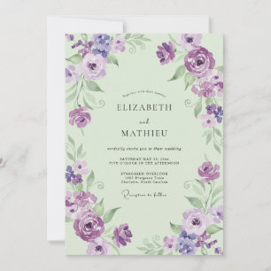 Amethyst Mint Bouquet Eucalyptus Wedding Invitation