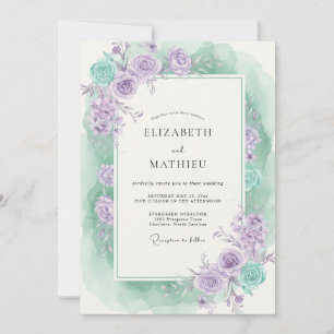 Amethyst Mint Bouquet Grey Eucalyptus Wedding Invitation