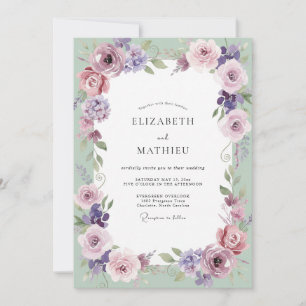 Amethyst Mint Foliage Grey Eucalyptus Wedding Invitation