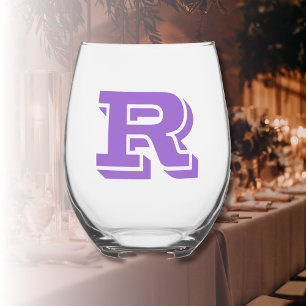 Amethyst Modern Monogram Initial Letter Stemless Wine Glass