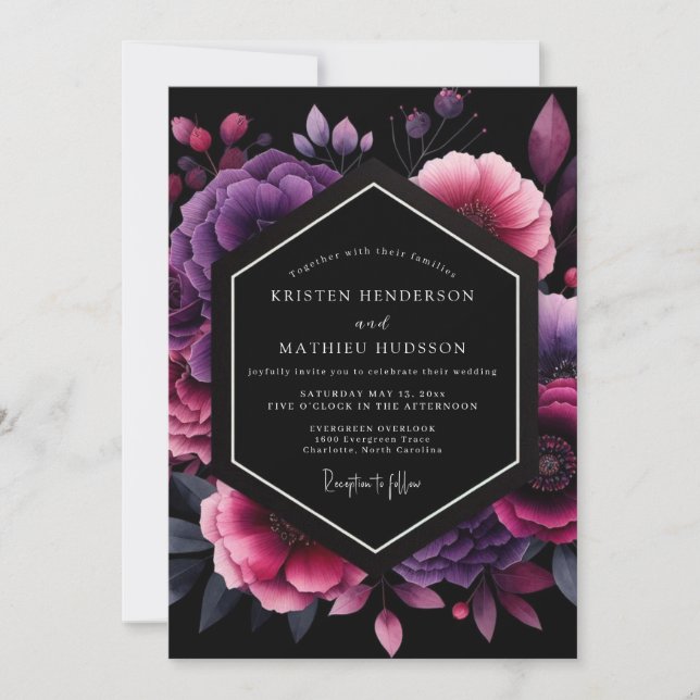 Amethyst Moody Floral Wedding Invitation (Front)