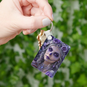 Amethyst Moon Calavera – Purple Day of the Dead Keychain