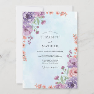 Amethyst Muted Coral Painted Wedding Invitation