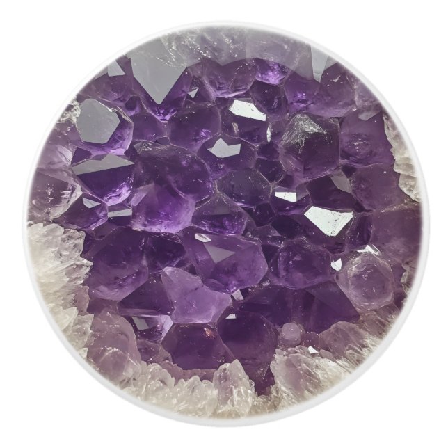 Amethyst Nature Gemstone Pattern Ceramic Knob (Front)