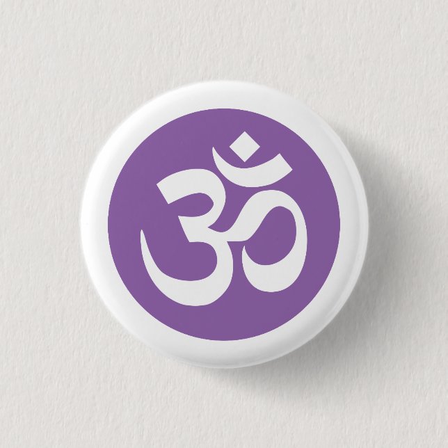 Amethyst Orchid and White Om Symbol Badge 1 Inch Round Button (Front)