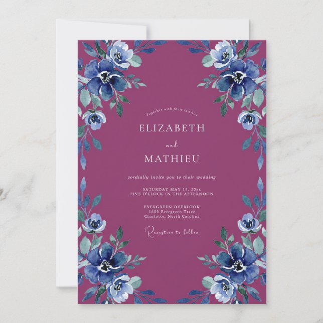Amethyst Periwinkle Anemone Wedding Invitation (Front)