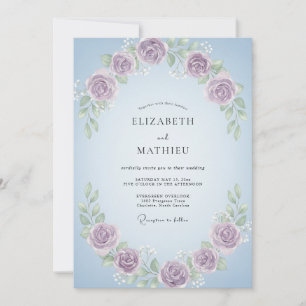 Amethyst Periwinkle Wreath Wedding Invitation