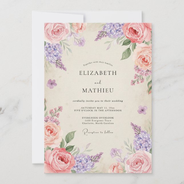 Amethyst Pink Bloom Wedding Invitation (Front)