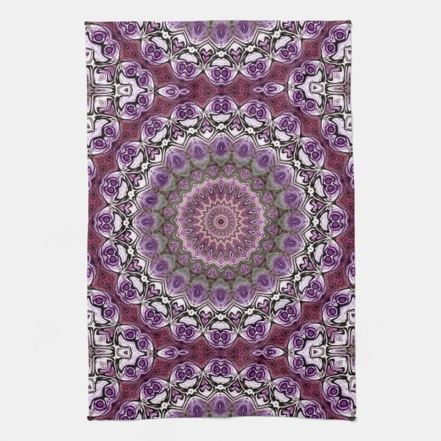 Amethyst Pink Kaleidoscope Mandala Pattern Kitchen Towel (Vertical)