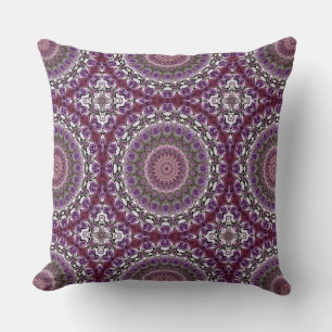 Amethyst Pink Kaleidoscope Mandala Pattern Throw Pillow